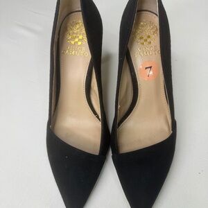 Vince Camuto Black Suede Pointed-Toe Pumps – Classic Stiletto Heels – Women 7
